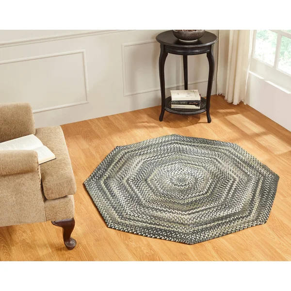 Better Trends Ombre Chenille Braided Rug 4& Octagon Olive Striped