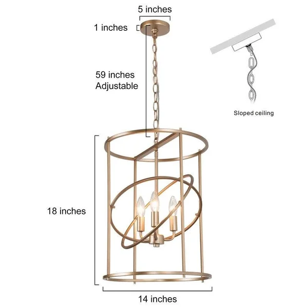 Modern Glam 3-Light Cylinder Gold Chandelier Dining/ Living Room Pendant - D14x22x H 19.5x22