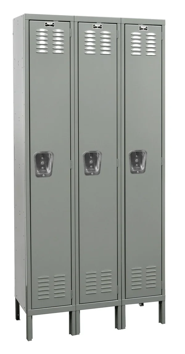 Hallowell Premium 1 Tier 3 Wide School Locker - Size: 78 inch H x 54 inch W x 21 inch D, Gray