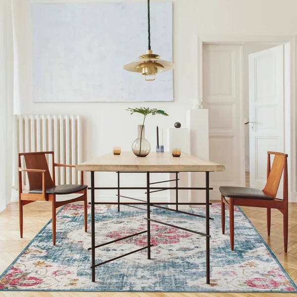 Machine Washable - Vintage Distressed Bohemian - Light Blue - 4& x 6& - 4& x 6& (Blue, Pink, Ivory)