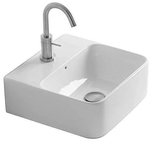 WS Bath Collections Net 45 - WS08801F Ceramic Wall Mounted/Vessel Bathroom Sink with Single Faucet Hole and Overflow - 17.7