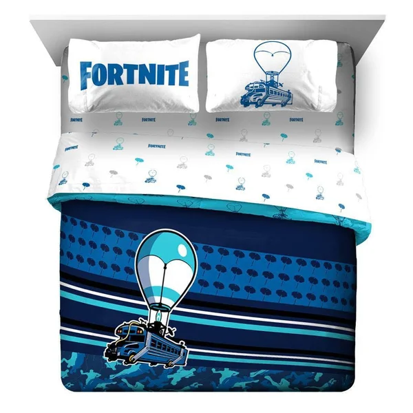 Fortnite Battle Bus Full Bed Set - Blue