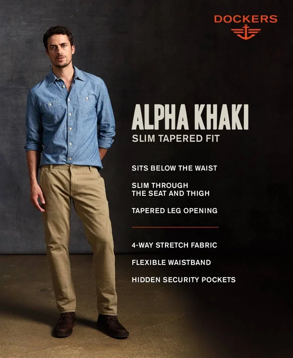 Dockers Men's Alpha Smart 360 Flex Slim Tapered Fit Khaki Stretch Pants - British Khaki