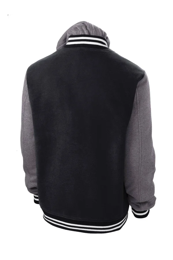 Sport-Tek JST82 Insulated Letterman Jacket - Black/Vintage Heather XL