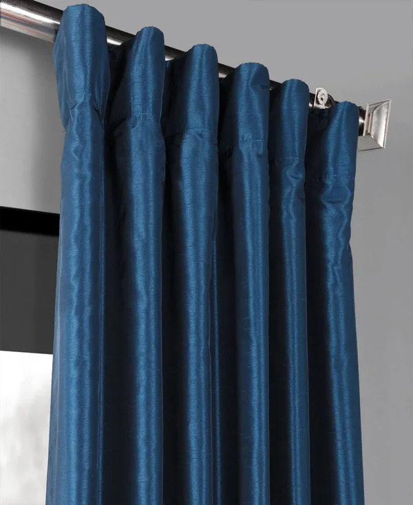 Captain&s Blue Blackout Vintage Textured Faux Dupioni Silk Curtain - Half Price Drapes