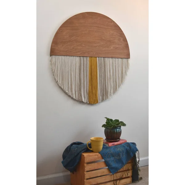 Brick City Textiles Wooden Round Boho Wall Hanging - Mustard - 30 x 30