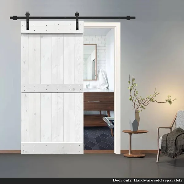CALHOME Mid-Bar Series Stained Solid Wood Interior Sliding Barn Door - White - 42 x 84