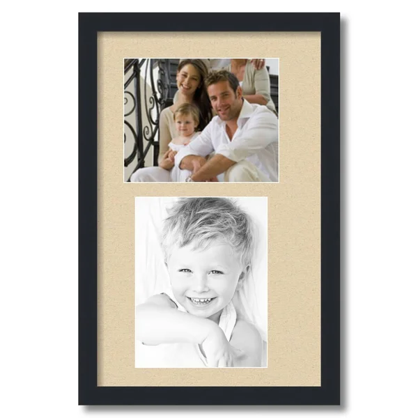 Collage Picture Frame, Satin Black Frame with 2 openings for 8x10 Photos with Grey Seaside Mat. D3926GH2167, ArtToFrames