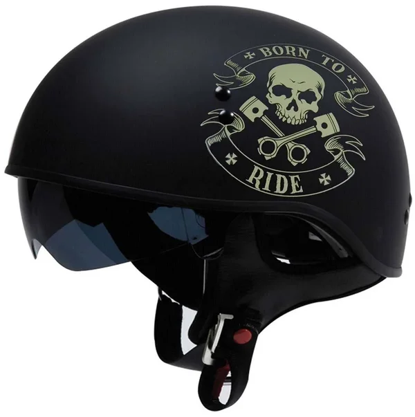 Torc T5515BTR26 Flat Black T55 Spec-Op Motorcycle Half Helmet with Graphic and Drop-Down Sun Visor (born to Ride, XX-Large)