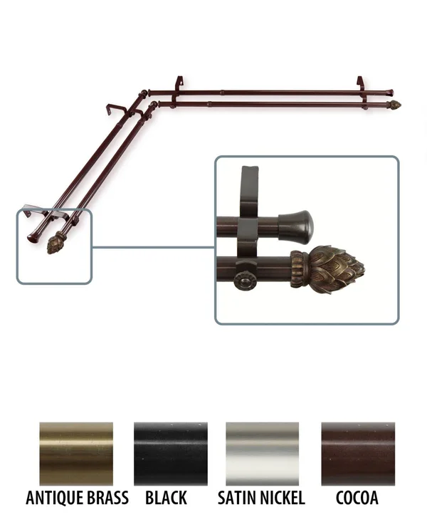 Rod Desyne Bud Corner Window Double Curtain Rod 0.8125x22 Diameter 120x22 - 170x22 - Antique Brass