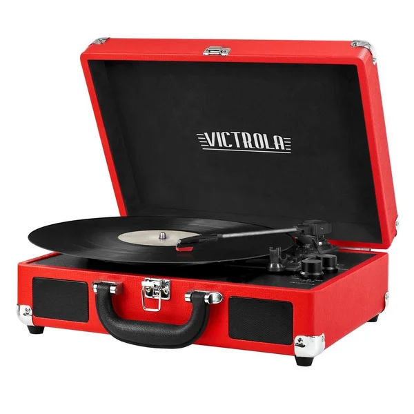 3-Speed Suitcase Turntable with Bluetooth in Red
