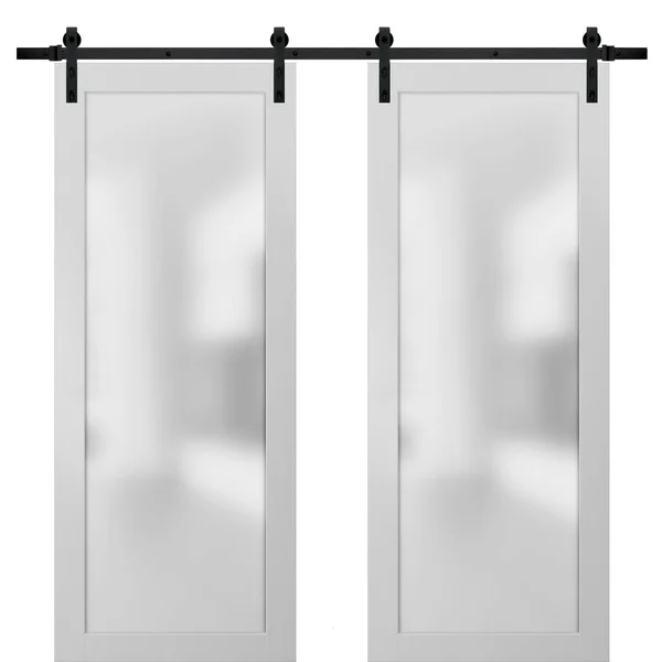 SARTODOORS Sliding Barn Door 28 x 96 with Hardware, Planum 0010 Ginger Ash, 6.6ft Rail Stops Steel, Panel Door