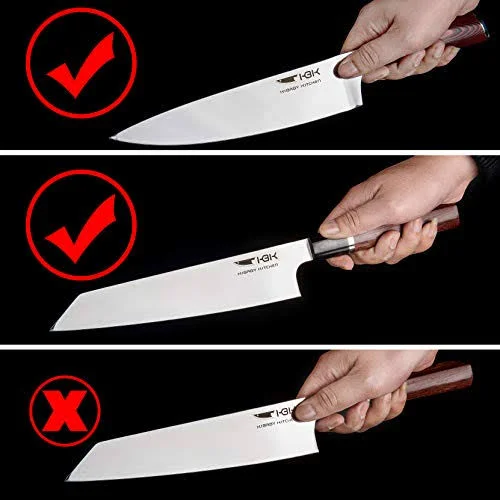 KBK Gyutou Knife Forged SUS304 Stainless Steel Blade and Hard Alloy Edge 63 HRC Super Sharp with Ebony Wooden Handle Comfort Hol