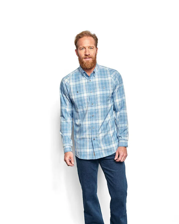 Men's Tech Chambray Work Shirt, Cobalt Plaid, Size Small, Synthetic, Orvis
