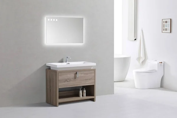 KubeBath - Levi 40x22 Havana Oak Modern Bathroom Vanity w/ Cubby Hole