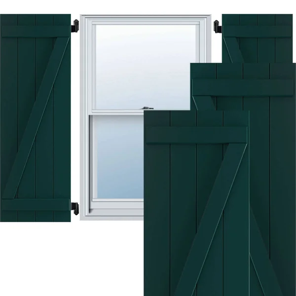 Ekena Millwork 21-1/2x22 x 57x22 True Fit PVC Four Board Joined Board and Batten Shutters w/Z-Bar, Thermal Green (Per Pair)