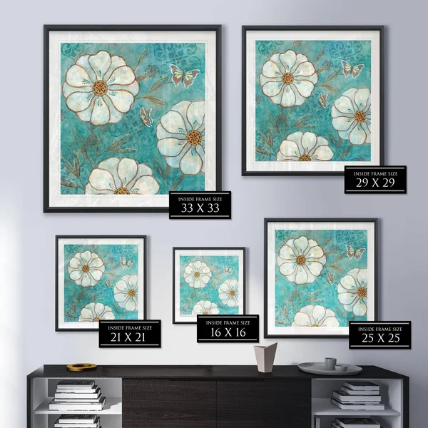 Blue Posies II -Framed Giclee Print - 28x28