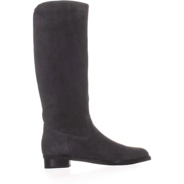 Aqua College Womens Elsa Round Toe Knee High Riding Boots, Dark Grey Suede