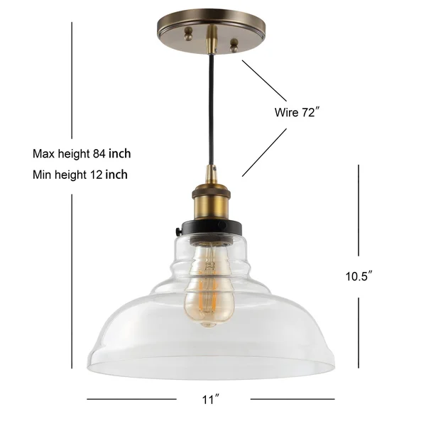 11x22 Metal/Glass Litchfield Farmhouse Pendant (Includes Energy Efficient Light Bulb) Brass - Jonathan Y 79755909