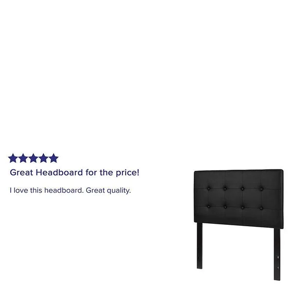 Alamont Button Tufted Upholstered Twin Size Headboard in Black Vinyl