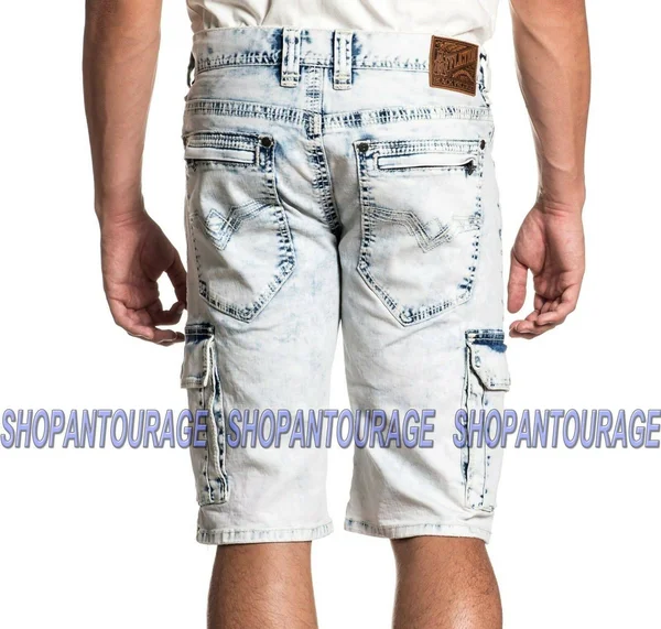 Affliction Hunter Fallen Fulton 110DS105 New Denim (Blue) Fashion Cargo Shorts for Men, Size: 38