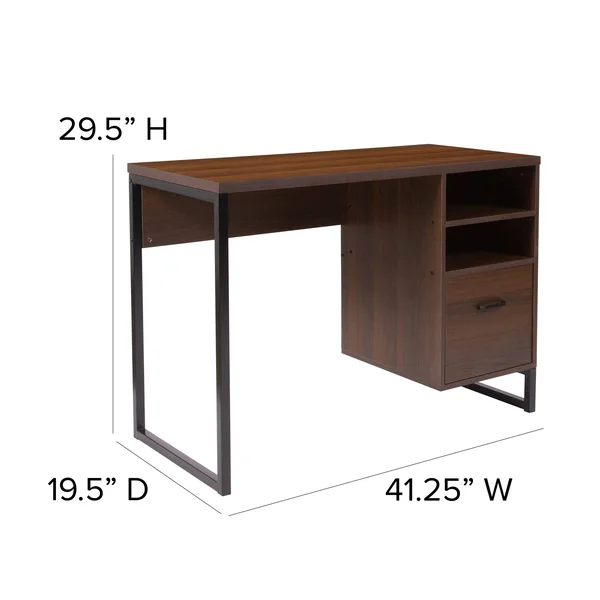 Lancaster Home Rustic Coffee Wood Grain Finish Computer Desk with Metal Frame - Size: Medium, Black