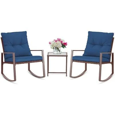 Kinzie Outdoor 3 Piece Bistro Set with Cushions Rosalind Wheeler Cushion Color: Dark Blue - Frame Color: Brown
