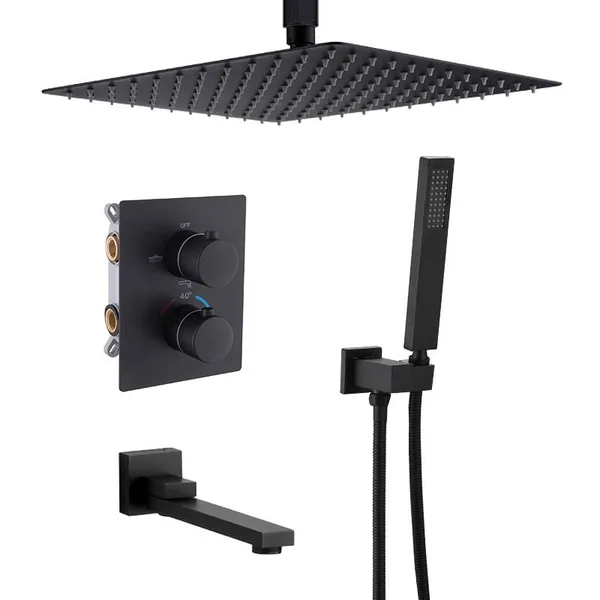 Constant Temperature In-Wall Shower Set - Concealed Smart Shower, All-Copper Shower Box Embedded, Matt Black Concealed Shower 913