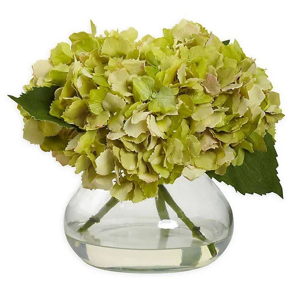 Nearly Natural Artificial Blooming Green Hydrangea Arrangement in Vase