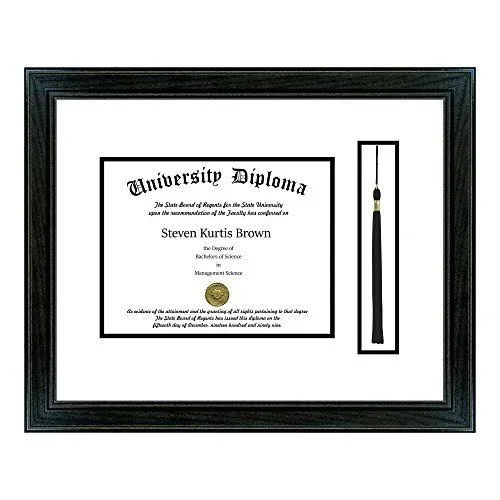 Perfect Cases and Frames Single Diploma Frame with Tassel and Double Matting for 9x22 x 7x22 Tall Diploma with Black 1.5x22 Fram