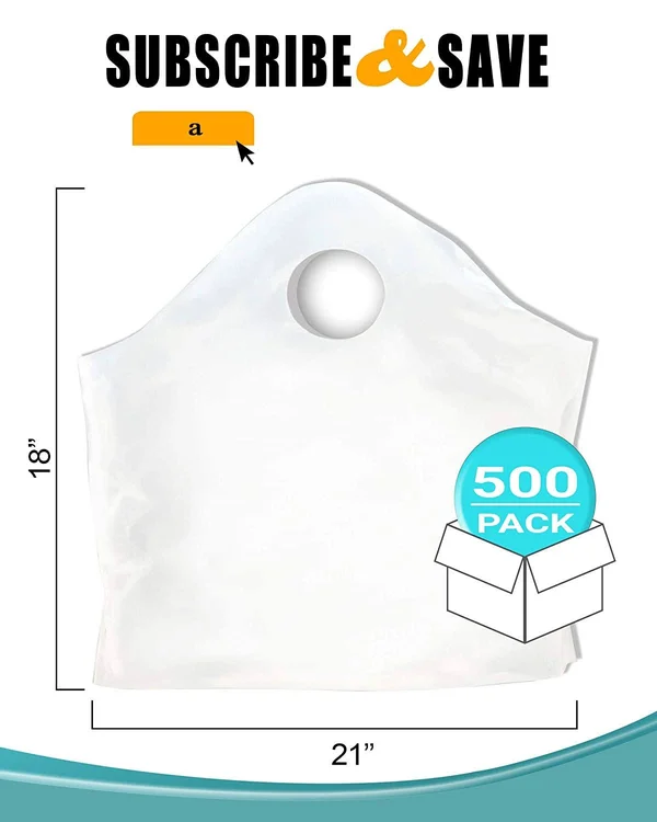 500 Pack White Plastic Wave Handle Take Out Bags 21x22 x 18x22 + 10 BG
