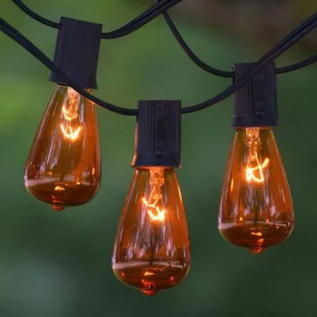 Sival Vintage String Lights - 50 ft Black C9 Cord - Amber Vintage Bulbs