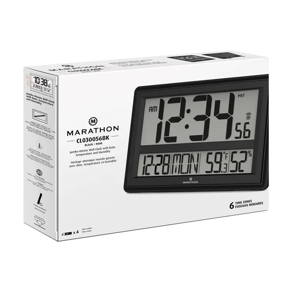 Marathon CL030056SV Jumbo Atomic Wall Clock with Temperature and Humidity - 17 x 11 inches