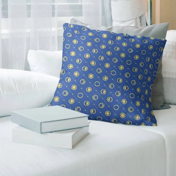 Two Color with Yellow Moon Phases Throw Pillow - 14 x 14 - Blue & Yellow - Faux Suede