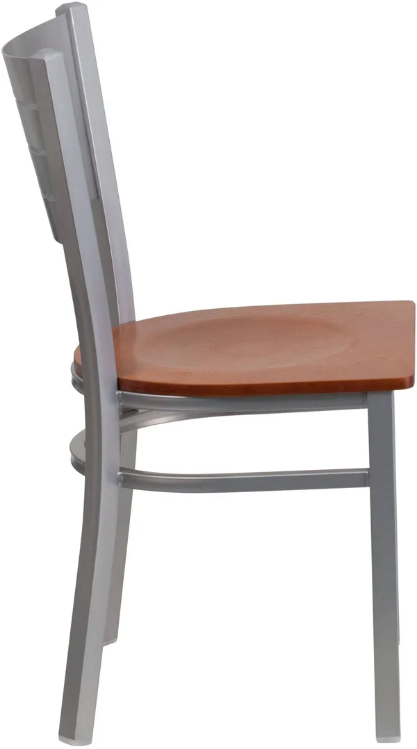 Flash Furniture Hercules Series Slat Back Metal Restaurant Chair - Cherry/Silver