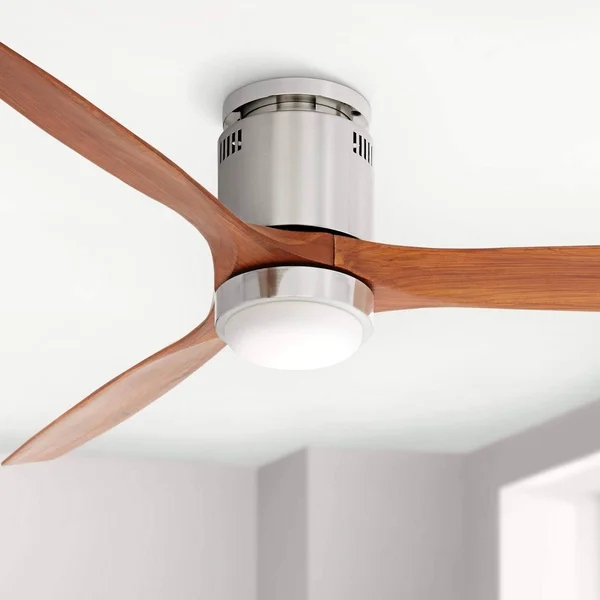 52x22 Casa Vieja Modern Hugger Ceiling Fan with Light LED Remote Control Brushed Nickel Carved Wood for Living Room Kitchen Bedr