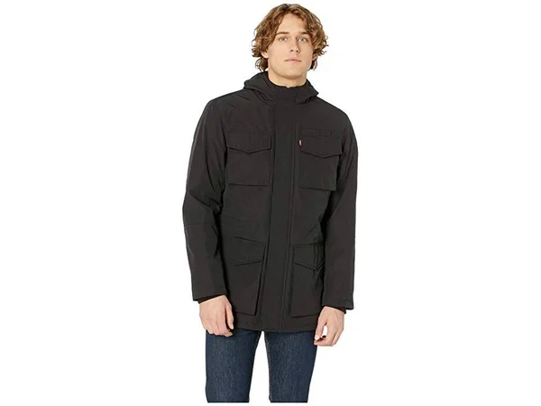 Levi&s Hooded Drawcord Waist Parka Jacket - Black at Nordstrom Rack