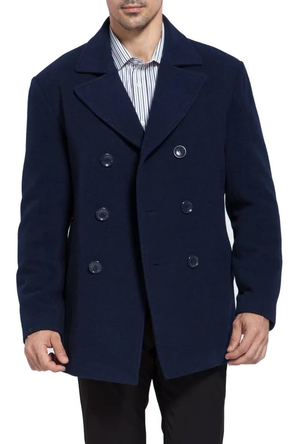 BGSD Men's Mark Classic Wool Blend Pea Coat XL, Navy