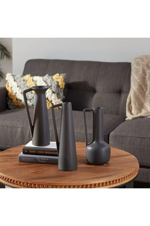 CosmoLiving by Cosmopolitan 12 in., 13 in. and 11 in. Dark Grey Ceramic Modern Vase (Set of 3)