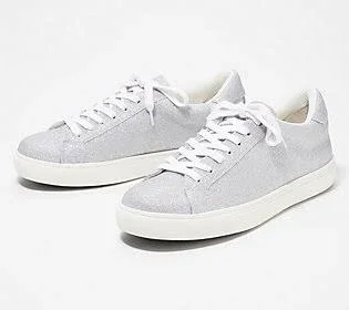 Isaac Mizrahi Live! Lace-Up Glitter Sneaker - Size 6 Medium, Silver