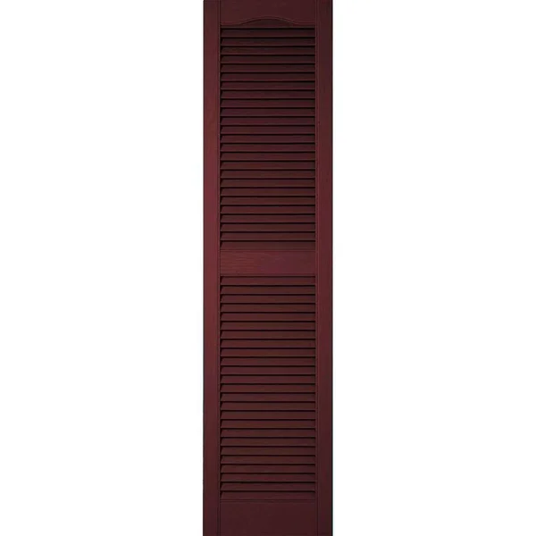 12 inchw x 50 inchh Lifetime Vinyl - Custom Cathedral Top Center Mullion, Open Louver Shutters, w/Shutter-Loks (Per Pair), Bordea