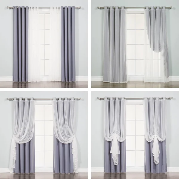Aurora Home Mix & Match Faux Silk Blackout Tulle Sheer 4 Piece Panel Curtain Set - 52x84 - Navy