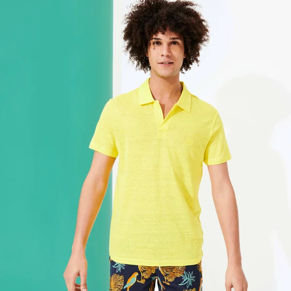 Vilebrequin Men's Linen Jersey Polo Shirt - Yellow - Size x Large
