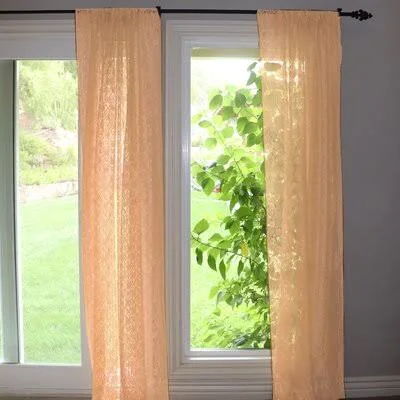 Pateros Lace Floral Sheer Rod Pocket Single Curtain Panel One Allium Way Curtain Color: Peach, Size per Panel: 58x22 W x 84x22 L