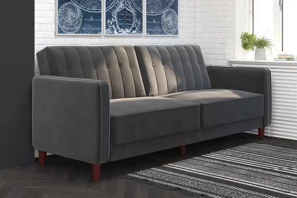 DHP Iris Grey Velvet Tufted Futon - Gray Velvet Finish