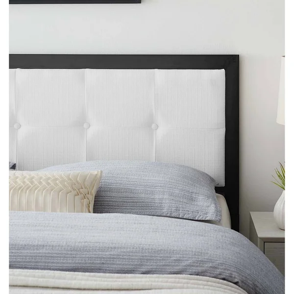 Waldorf Modern White Fabric Button Tufted Upholstered Twin Size Metal Headboard