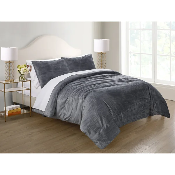 Elegant Estates Sadie Crinkle Velvet Comforter Set - Frost Grey - Full - Queen