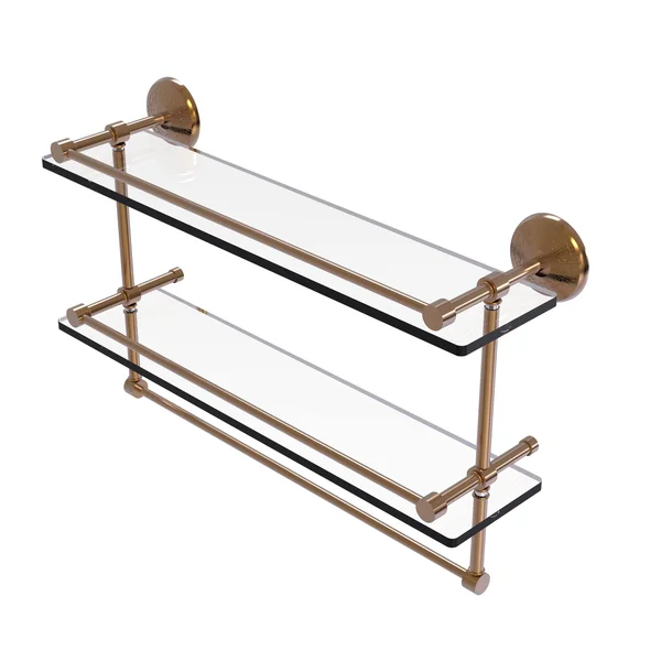 Allied Brass MC-2TB/22-GAL-ABR 22 inch Gallery Double Glass Shelf with Towel Bar, Antique Brass