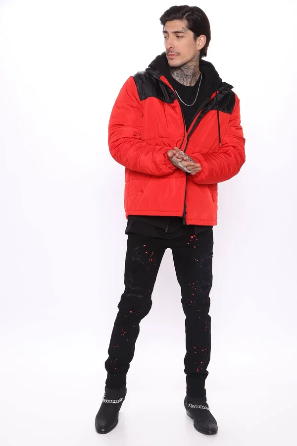 Mens Kellen Puffer Jacket in Red Size X-Large by Fashion Nova