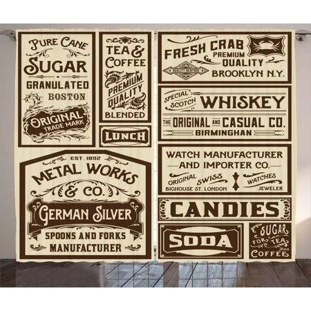 Vintage Curtains 2 Panels Set, Mega Pack Old Advertisement Designs Labels Retro Style Calligraphy Illustration, Window Drapes fo
